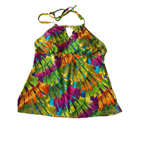 Trina Turk 2 PC Tankini Bikini Set Green Pink Floral Top Size 10 Bottom 8 - Picture 2 of 8